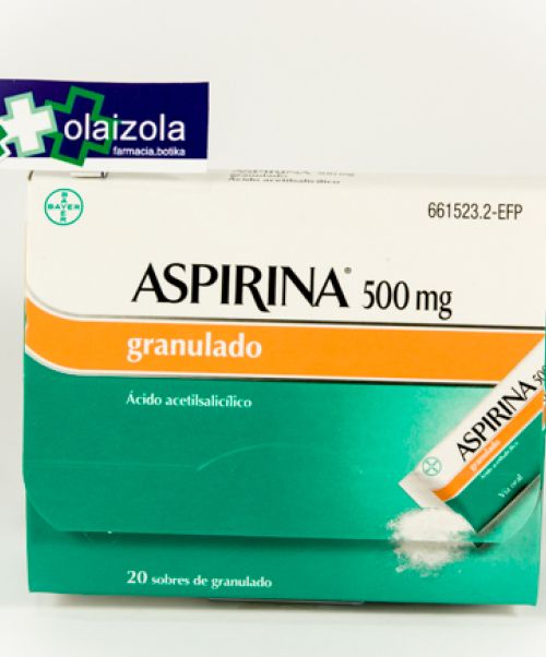 Aspirina 500 mg  - Son unos sobres granulados para el dolor de cabeza. Válidos para los dolores muculares, articulares, fiebre, gripe y malestar general.