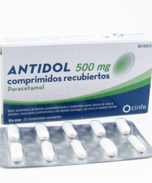 Antidol  500 mg - Son unos comprimidos de paracetamol válidos para bajar la fiebre y para paliar los dolores, ya sean de cabeza, de espalda, muscular, dental o de la regla.