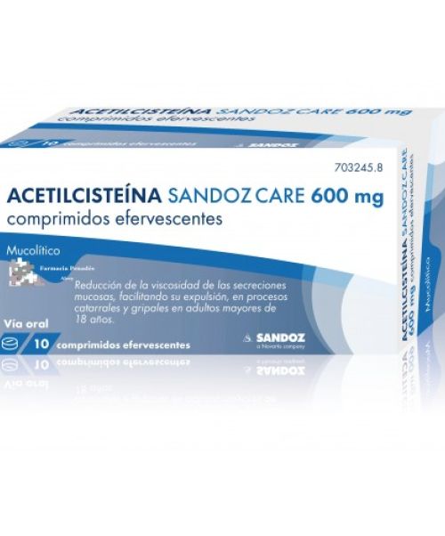 Acetilcisteína Sandoz Care 600 mg - Ayudan a fluidificar y expulsar la mucosidad (tanto mocos como flemas).