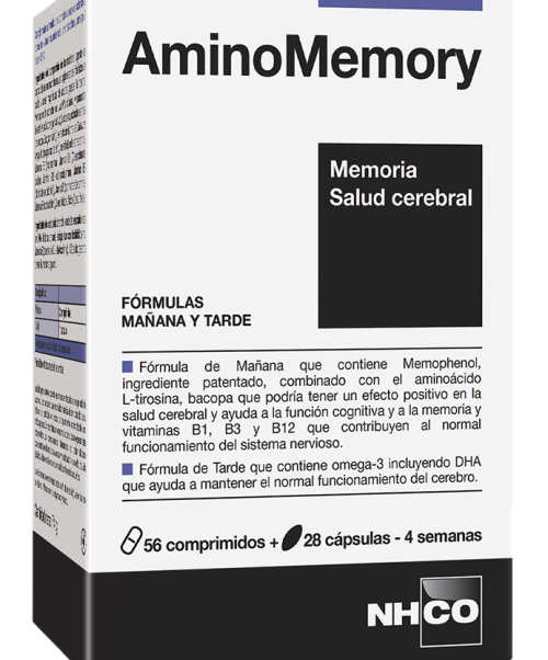AminoMemory - Aminoácidos, vitaminas, aceites de pescado omega 3 y más ingredientes para el correcto funcionamiento de la memoria y la salud cerebral.