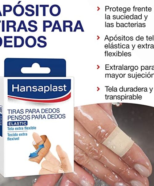 Apósitos para dedos Hansaplast Elastic - Son adecuadas para cubrir todo los tipos de heridas pequeñas en los dedos.