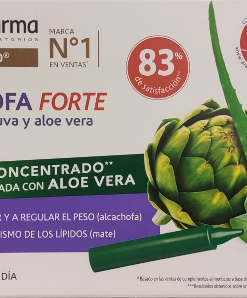 Arkofluido Alcachofa forte + Aloe vera - Controla el peso, depura el organismo y ayuda a la digestión.  Es un complemento alimenticio a base de extractos de alcachofa, mate, uva, hinojo y aloe vera. ¡Nueva formula reforzada con Aloe Vera!