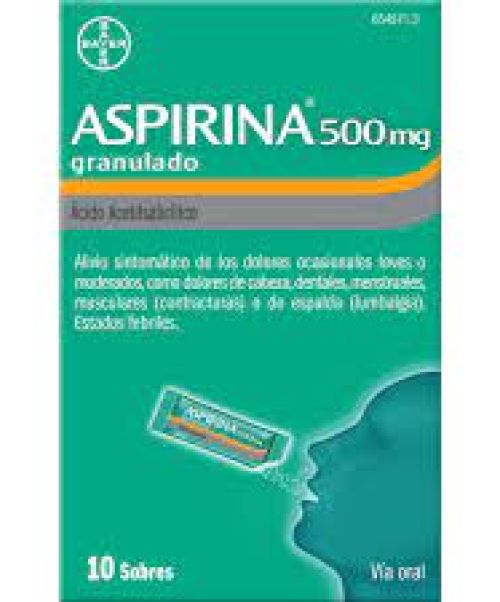 Aspirina 500mg - Son unos sobres granulados para el dolor de cabeza. Válidos para los dolores muculares, articulares, fiebre, gripe y malestar general.