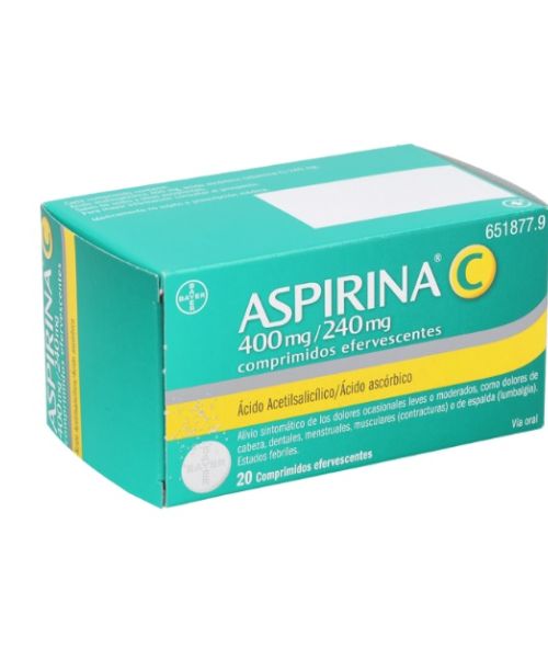 Aspirina c (400/240 mg) - Comprimidos efervescentes para el dolor de cabeza. Válidos para los dolores muculares, articulares, fiebre, gripe y malestar general.