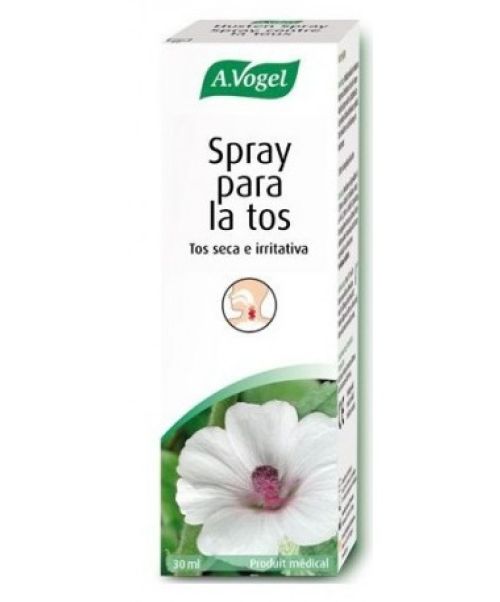 A.VOGEL SPRAY PARA LA TOS - A.Vogel Spray para la tos es un producto sanitario que alivia rápida y eficazmente la tos seca e irritativa. El spray forma una película protectora en la garganta que tiene un efecto antitusivo y suavizante. Evita la progresiva irritación de la garganta.
