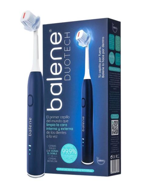 Balene Duotech Azul - El primer cepillo del mundo que limpia la cara interna y externa de los dientes a la vez.