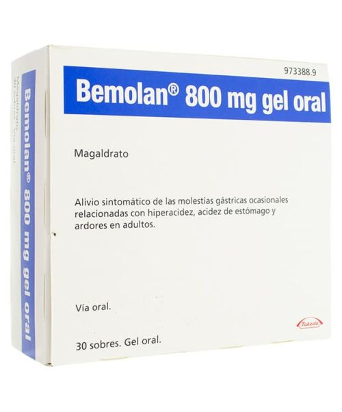 Bemolan 800 mg en gel - Bemolan 800mg gel 30 sobres son unos sobres antiácidos para calmar el ardor o acidez de estómago. 