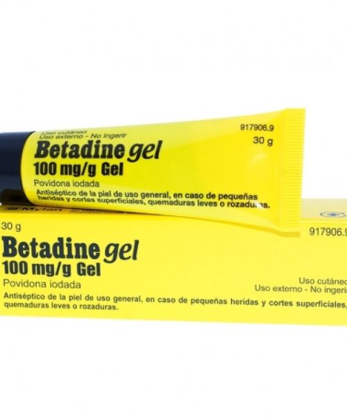 Betadine 100mg/g - Gel que se utiliza para desinfectar pequeñas heridas, cortes superficiales de la piel y quemaduras leves.