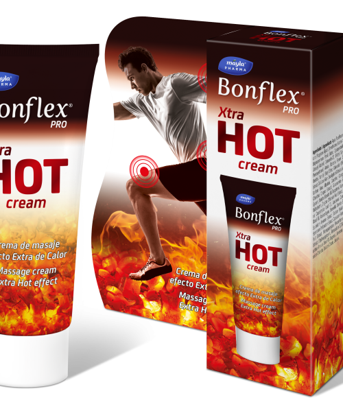Bonflex Xtra Hot Cream 100ml - gel de masaje con efecto extra calor para articulaciones y músculos.. Recomendado para sobrecargas, esfuerzo físico y deporte. Tiene componentes antiinflamatorios, aporta substancias esenciales para el cuidado de los cartílagos de tus articulaciones.<br>