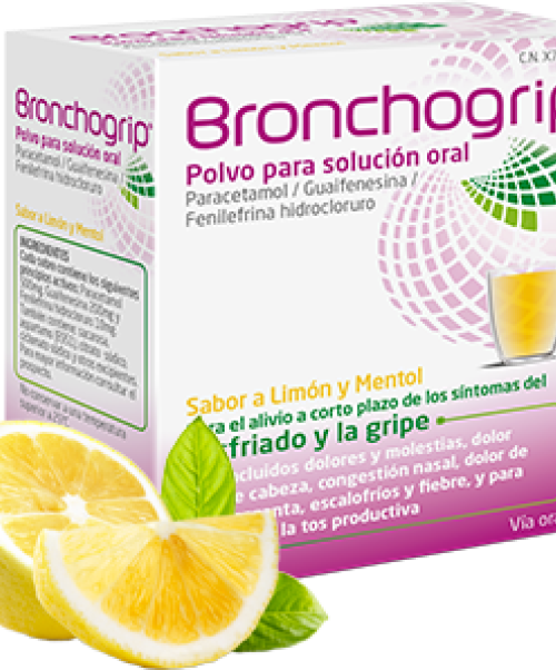 Bronchogrip - Alivia los síntomas de la gripe. Ayuda a disminuir los síntomas de resfriado, fiebre, catarro, rinitis, sinusitis, mocos y malestar general.