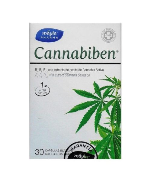 Cannabiben 30 Capsulas - Analgésico que alivia y calma la sensación de dolor. Ideal para todo tipo de dolores, sobretodo cuando afectan a un nervio, como el dolor post herpes, ciática, dolores punzantes... Favorece la recuperación y el desarrollo muscular.