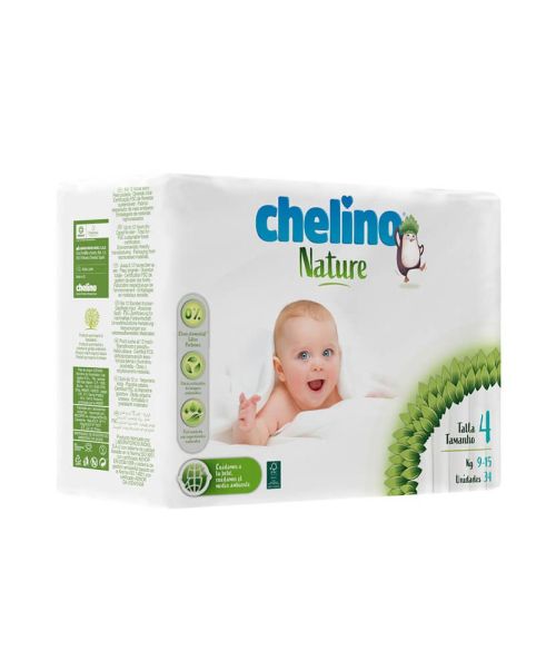 Chelino Nature Talla 4 - Son una solución higiénica especialmente concebida para proteger de la humedad y mantener secos a los bebés entre 9-15kg durante 12 horas