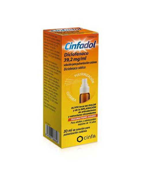 Cinfadol diclofenaco Spray 39,2 mg/ml - Spray que alivia el dolor y las molestias oseas y musculares leves producidas por golpes o contusiones.