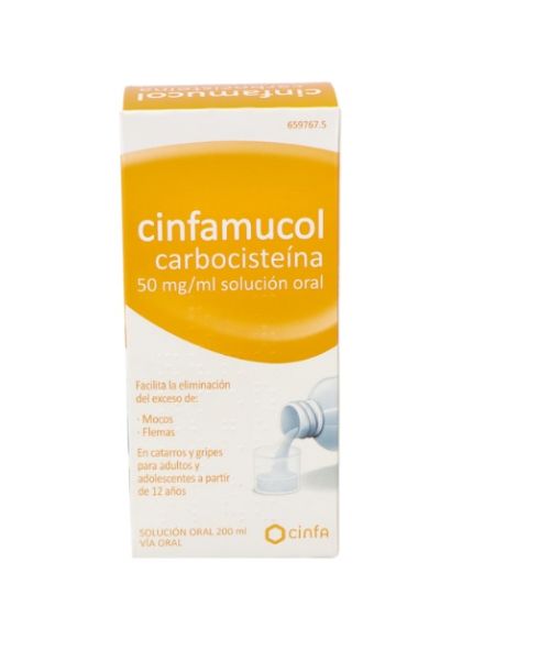 Cinfamucol carbocisteína 50 mg/ml  - Ayuda a fluidificar y expulsar la mucosidad (tanto mocos como flemas).