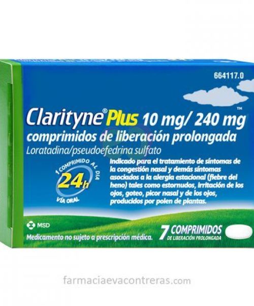 Clarityne plus 10/240 mg   - Clarityne plus 10/240 mg 7 comprimidos de liberación prolongada son unos comprimidos utilizados en la rinitis alérgica y en la congestión nasal.