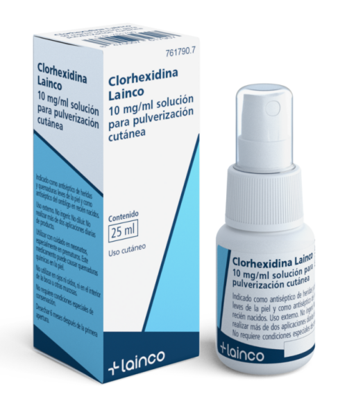 Clorhexidina lainco 10mg/ml - Spray de Clorhexidina indicado en la desinfección de quemaduras leves, pequeñas heridas superficiales y rozaduras.