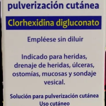  - Spray de Clorhexidina indicado en la desinfección de quemaduras leves, pequeñas heridas superficiales y rozaduras.