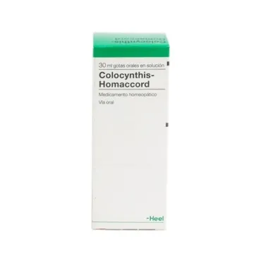  - Colocynthis Homaccord Heel es un medicamento homeopático especialmente indicado para ciática, dolor lumbar, cólicos (dolor menstrual) que mejoran en flexión.