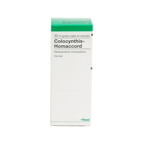  - Colocynthis Homaccord Heel es un medicamento homeopático especialmente indicado para ciática, dolor lumbar, cólicos (dolor menstrual) que mejoran en flexión.