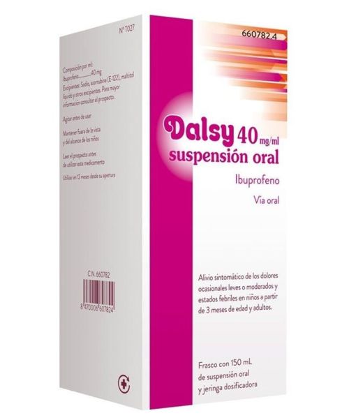 Dalsy 40mg/ml  - Este medicamento está indicado para el tratamiento de la fiebre y del dolor de intensidad leve a moderada.