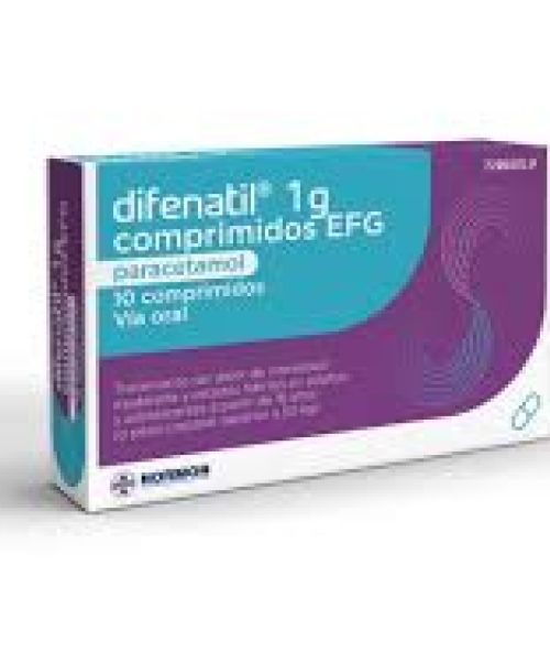 Difenatil 1g - Paracetamol para tratar los diferentes tipos de dolores, bajar la fiebre y calmar el malestar general. Válidos para el dolor de cabeza, de muelas, de boca en general, de regla, de espalda, golpes...