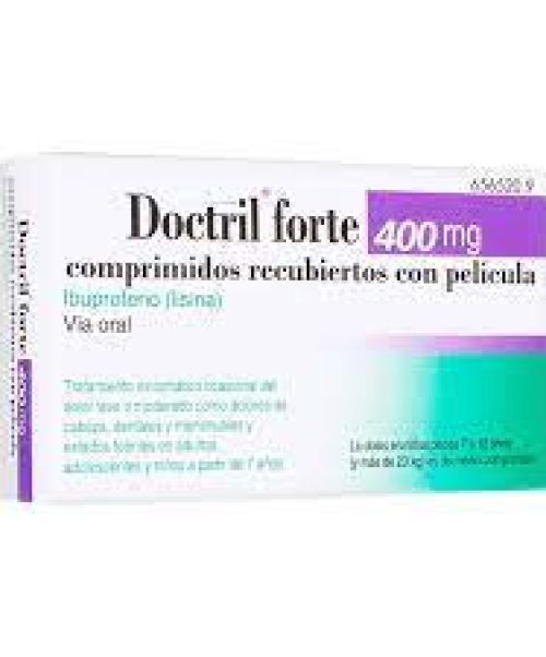 Doctril forte 400 mg - Antiinflamatorio vía oral (ibuprofenocon lisina) . Se usan para el dolor de garganta (anginas), dolor de cabeza, fiebre, dolores musculares y menstruales.