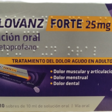  - Dolovanz es un medicamento que contiene el principio activo dexketoprofeno, un fármaco antiinflamatorio no esteroide (AINE) utilizado para aliviar dolor, inflamación y fiebre en casos como el dolor de cabeza, dolor dental, dolor menstrual, dolor de espalda, dolor de huesos y articulaciones, entre otros. 