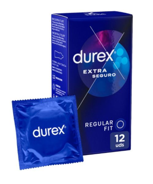 Durex Extra Seguro   - Durex Extra Seguro son ligeramente más gruesos, tienen una mayor lubricación.<br>Preservativo fabricado en látex de caucho natural. De apariencia trasparente, textura lisa, forma anatómica Easy On, Suave y con depósito.