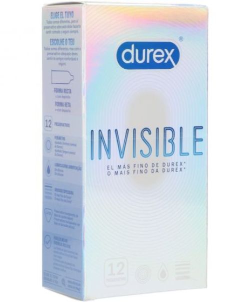Durex Invisible   - Es el preservativo más fino de Durex, Extra Fino y Extra Sensitivo.Preservativo fabricado en látex de caucho natural. De apariencia trasparente, textura lisa ultrafina, lubricado y con depósito.<br>
