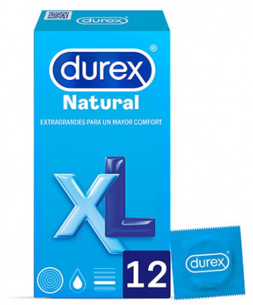 Durex Natural XL   - Durex Natural XL son Extragrandes para un mayor comfort.<br>Preservativo fabricado en látex de caucho natural. De apariencia trasparente, textura lisa, forma lisa y suave y con depósito.