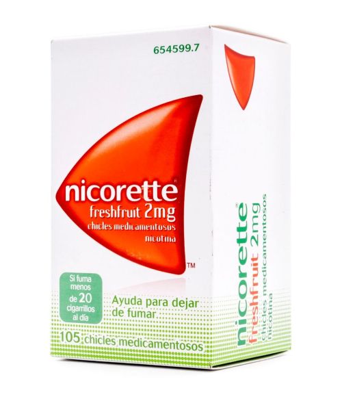Nicorette (2 mg) freshfruit - Son unos chicles con sabor a fruta para ayudar a dejar de fumar. Contienen nicotina con lo que ayudan a calmar las ganas de fumar aportando la nicotina que no inhalamos del tabaco.