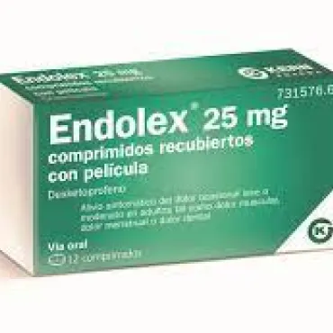  - Endolex es un medicamento que contiene el principio activo dexketoprofeno, un fármaco antiinflamatorio no esteroide (AINE) utilizado para aliviar dolor, inflamación y fiebre en casos como el dolor de cabeza, dolor dental, dolor menstrual, dolor de espalda, dolor de huesos y articulaciones, entre otros. 