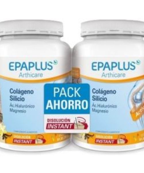 EPAPLUS Arthicare Colageno Silicio Vainilla Pack Ahorro - Para el mantenimiento de las articulaciones en estado óptimo. Colágeno, Silicio, Acido Hialurónico y Magnesio además de mas vitaminas y minerales para el correcto mantenimiento de las articulaciones. Evita el desgaste y mantiene las articulaciones, músculos y huesos condiciones normales