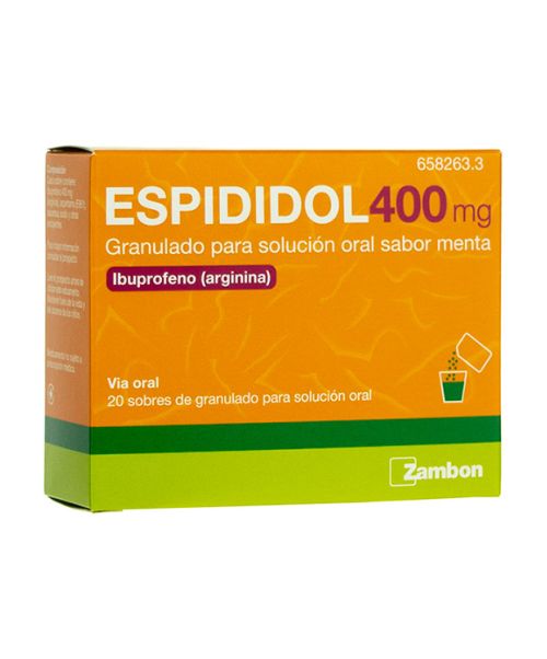 Espididol 400mg - Antiinflamatorio vía oral. Se usan para el dolor de garganta (anginas), dolor de cabeza, dolores musculares y menstruales.
