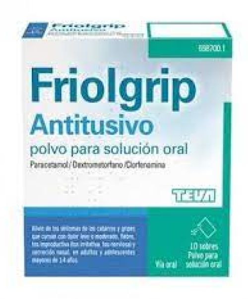 Friolgrip antitusivo - Calman los síntomas de la  gripe y resfriados. Ayuda a disminuir los síntomas de resfriado, fiebre, catarro, rinitis, sinusitis, mocos y malestar general.