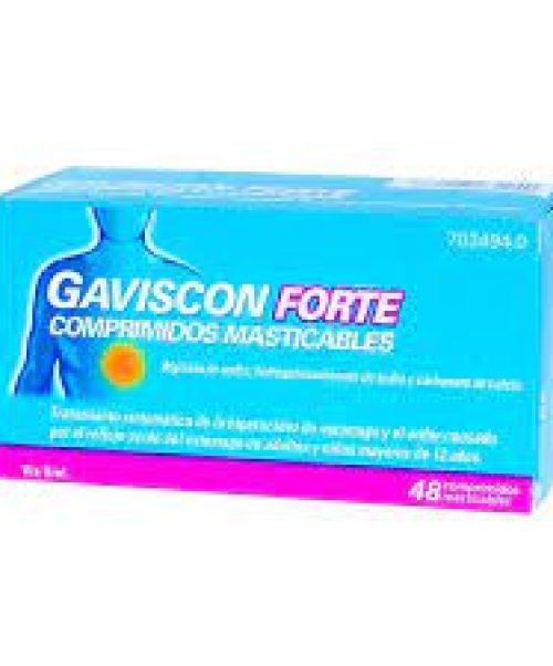 Gaviscon forte - Son unos comprimidos masticables antiácidos para la acidez, el ardor y el reflujo. Actúan modificando el pH del estómago.