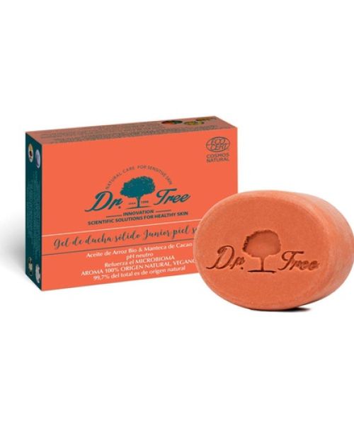 Gel Solido Junior - El gel de ducha sólido júnior de Dr Tree limpia, calma, hidrata y protege, generando una espuma, suave, cremosa y delicada. 