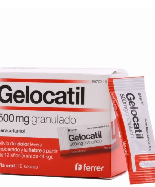 Gelocatil 500 mg - Paracetamol para tratar los diferentes tipos de dolores, bajar la fiebre y calmar el malestar general. Válidos para el dolor de cabeza, de muelas, de boca en general, de regla, de espalda, golpes...