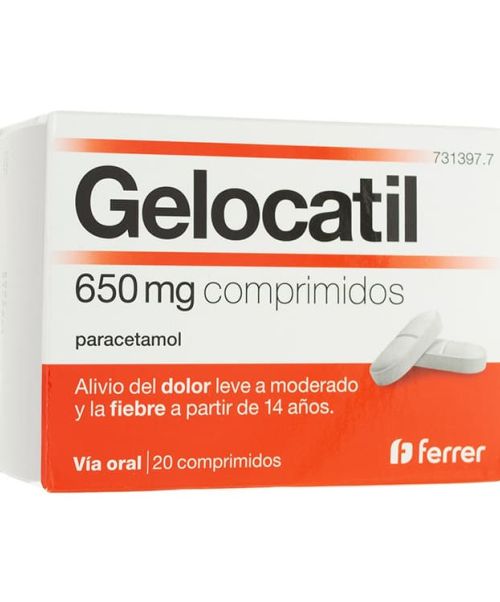 Gelocatil 650 mg - Paracetamol para tratar los diferentes tipos de dolores, bajar la fiebre y calmar el malestar general. Válidos para el dolor de cabeza, de muelas, de boca en general, de regla, de espalda, golpes...