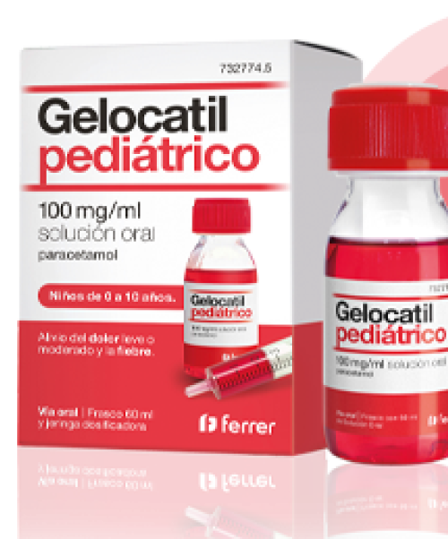 Gelocatil pediátrico 100mg/ml 60ml - Paracetamol para niños para tratar los diferentes tipos de dolores, bajar la fiebre y calmar el malestar general. Válidos para el dolor de cabeza, de muelas, de boca en general, de regla, de espalda, golpes...