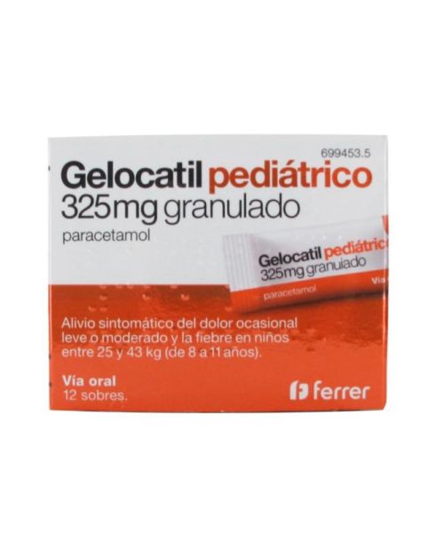Gelocatil Pediátrico 325 mg - Paracetamol para niños para tratar los diferentes tipos de dolores, bajar la fiebre y calmar el malestar general. Válidos para el dolor de cabeza, de muelas, de boca en general, de regla, de espalda, golpes...