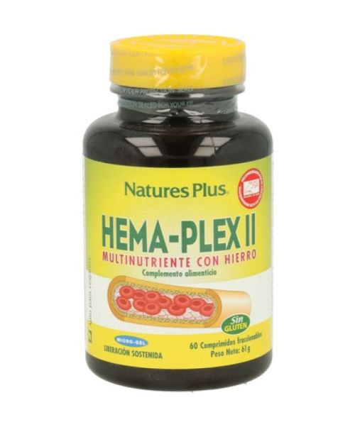 Hema-plex II - Es un suplemento rico en hierro formulado con ingredientes de origen natural. Su equilibrada fórmula combina sinérgicamente hierro y otros componentes nutricionales que favorecen la absorción y asimilación del hierro sobre una base vegetal activa con un sistema de liberación sostenida.