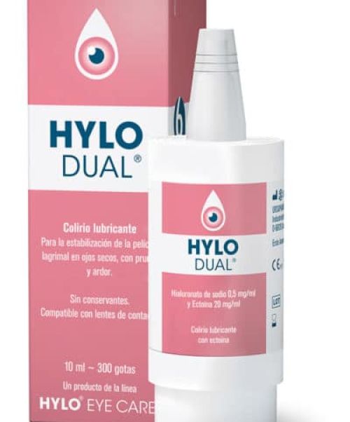 Hylo Dual - Colirio para sequedad ocular con ectoína y ácido hialurónico. Calma los síntomas de la alérgia como el picor y el quemazón bajando la inflamación.<br>