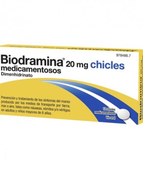 Biodramina (20 mg) - Son unos chicles para el mareo. Valen para los mareos de los viajes, ya sean en autobús, barco o coche. Evitan los vómitos.