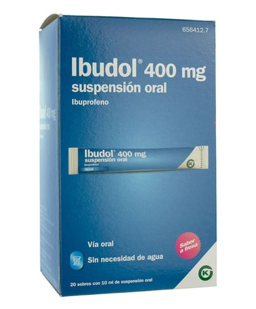 Ibudol 400mg - Antiinflamatorio vía oral (ibuprofeno) . Se usan para el dolor de garganta (anginas), dolor de cabeza, fiebre, dolores musculares y menstruales.
