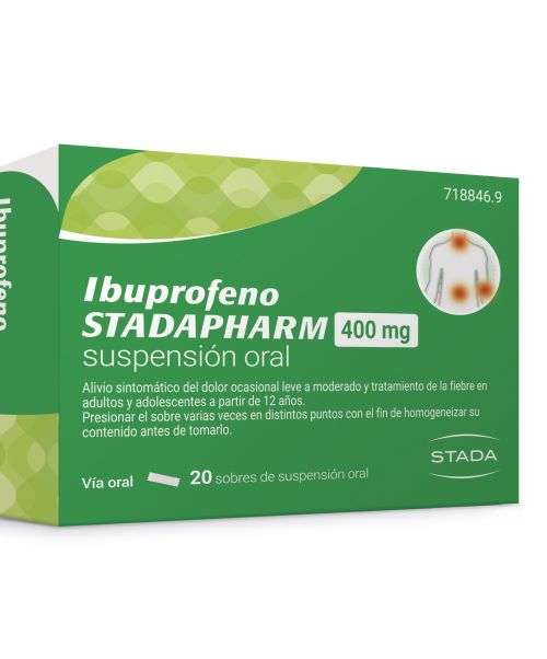 Ibuprofeno stadapharm 400mg - Ibuprofeno en sobres. Son tanto antiinflamatorios como antipiréticas por lo que pueden usarse como antiinflamatorias para diferentes dolores, como para bajar la fiebre.