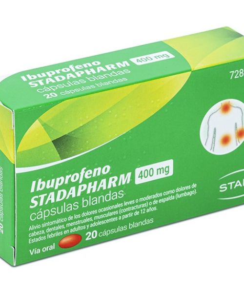 Ibuprofeno stadapharm 400mg - Son unas cápsulas blandas de ibuprofeno. Son tanto antiinflamatorios como antipiréticas por lo que pueden usarse como antiinflamatorias para diferentes dolores, como para bajar la fiebre.