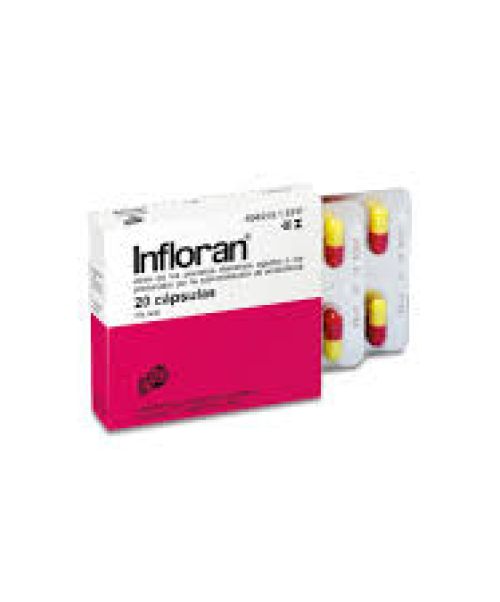 Infloran - Son unos cápsulas probioticas que se recomienda tomar durante la toma de antibióticos para paliar los efectos secundarios. También son válidos para gastroenteritis, diarreas, descomposición o cualquier problema digestivo.