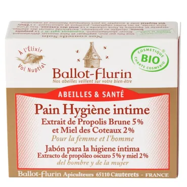  - Jabón para la higiene íntima natural, con propóleo oscuro y enriquecido con elixires apícolas.