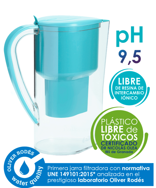Jarra Alkanatur Drops - 1. Filtra: Elimina el 99,9% del cloro, los fluoruros, las bacterias, el plomo, el cobre, el aluminio, el mercurio, el cadmio,  al arsénico y el nitrógeno nítrico.2. Alcaliniza el agua.3. Ioniza el agua.<br>